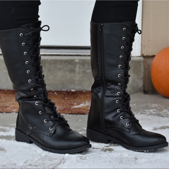 Charlotte Russe Shoes - NEW Black Lace Up w/ Zipper Tall CR Boots in Box
